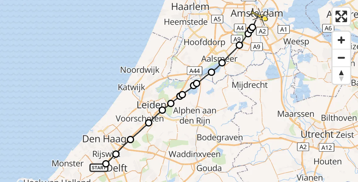 Routekaart van de vlucht: Lifeliner 1 naar Amsterdam