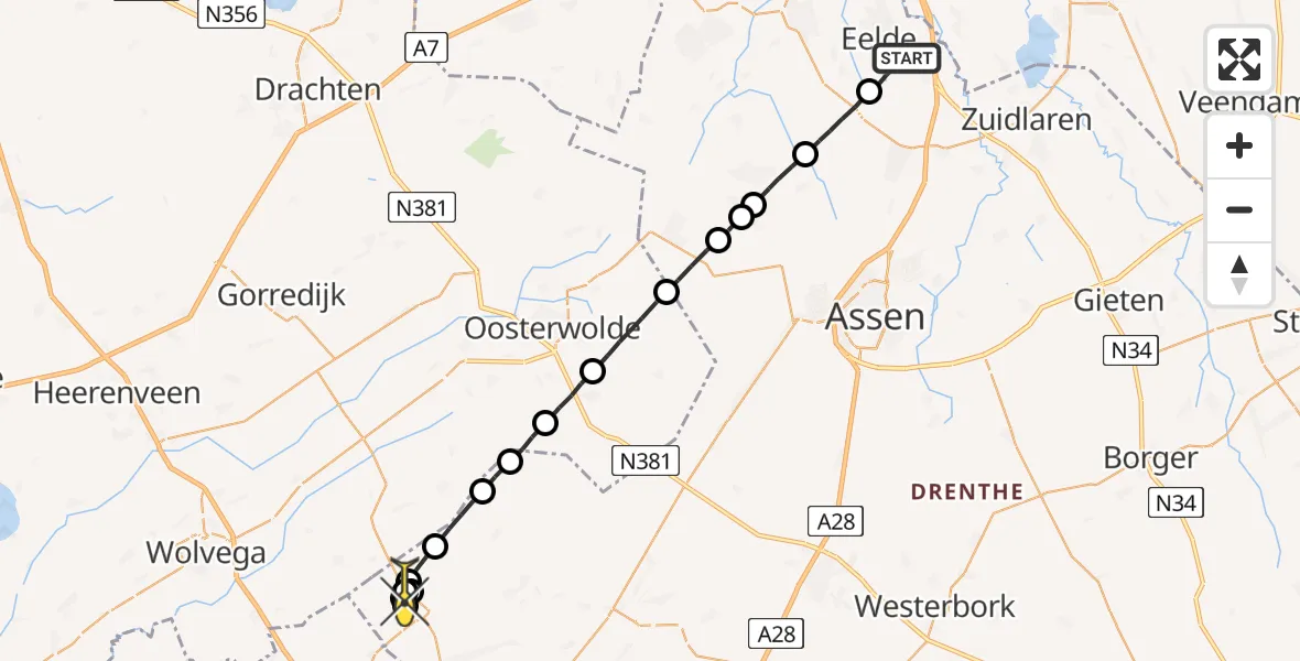 Routekaart van de vlucht: Lifeliner 4 naar Frederiksoord