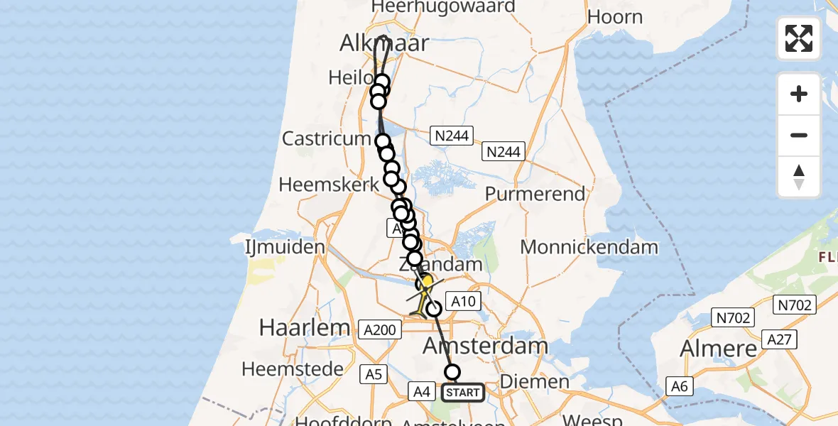 Routekaart van de vlucht: Lifeliner 1 naar Amsterdam Heliport