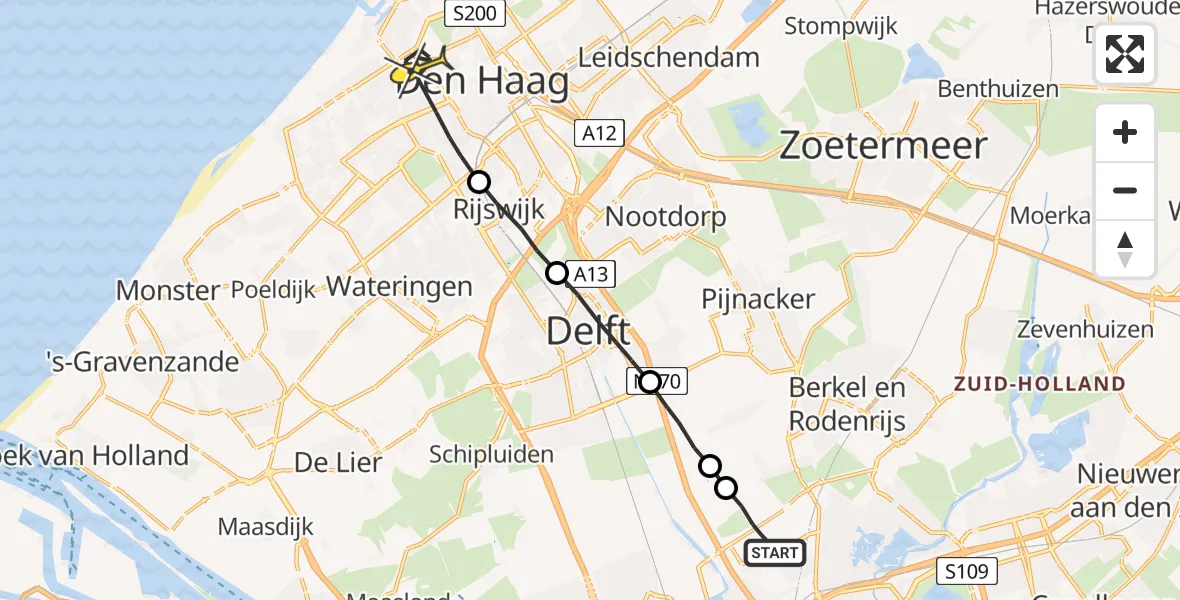 Routekaart van de vlucht: Lifeliner 2 naar Den Haag