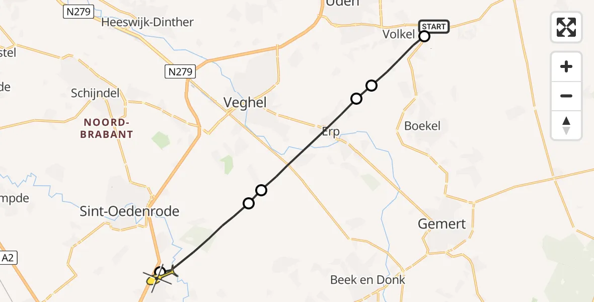 Routekaart van de vlucht: Lifeliner 3 naar Son en Breugel