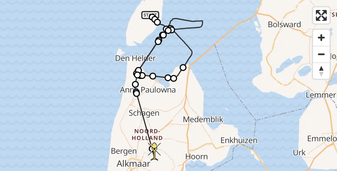 Routekaart van de vlucht: Politieheli naar Heerhugowaard
