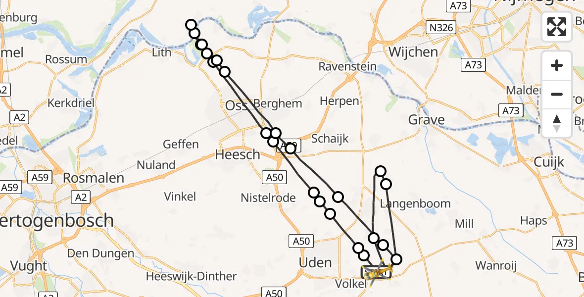 Vluchtroute Traumahelikopter Vliegbasis Volkel - Vliegbasis Volkel, 06 maart 2023, 13:11