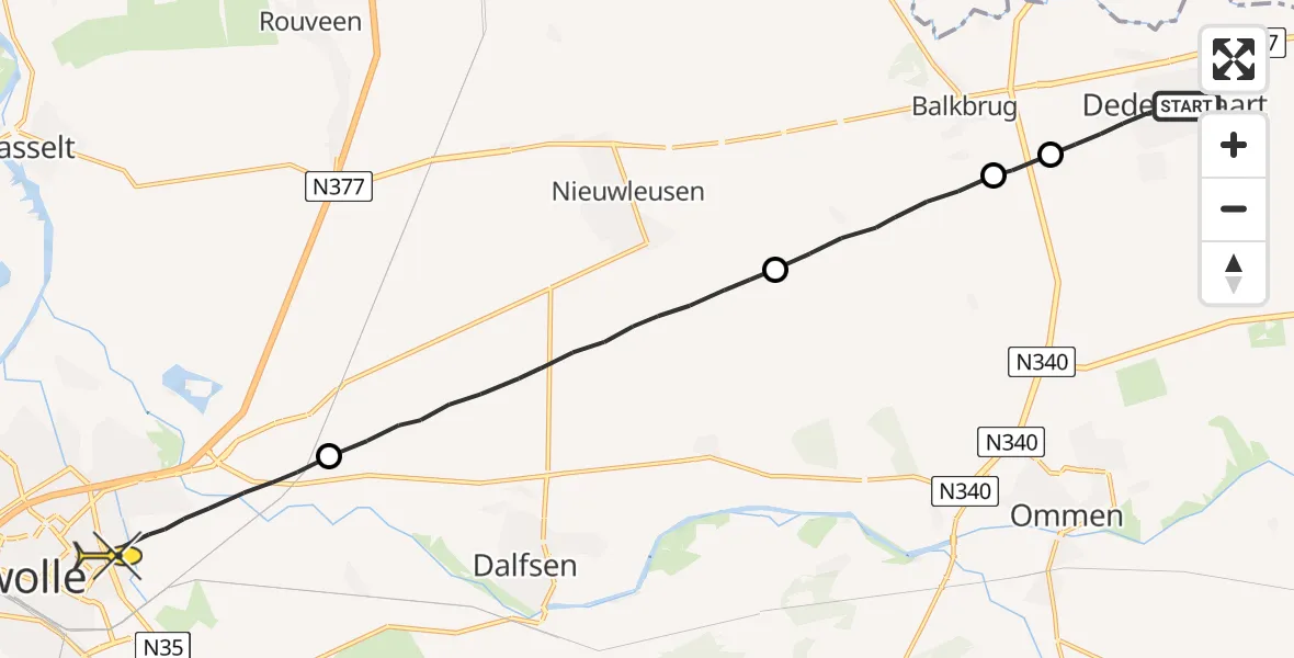 Routekaart van de vlucht: Lifeliner 4 naar Zwolle