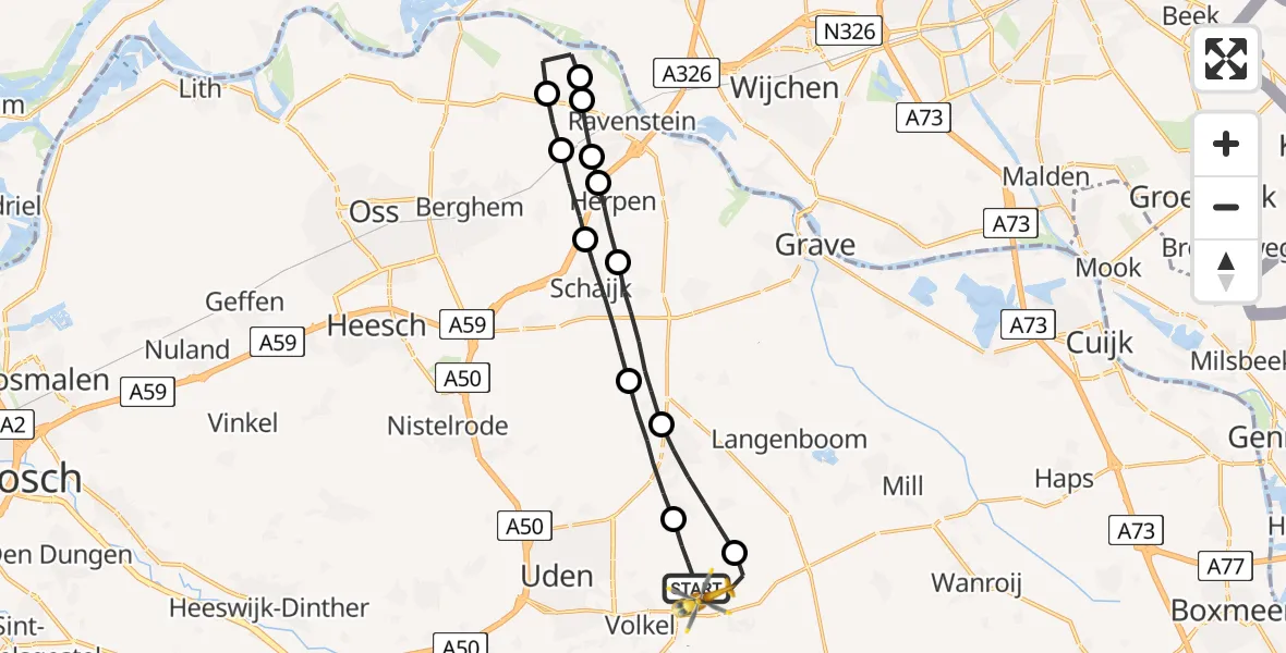 Vluchtroute Traumahelikopter Vliegbasis Volkel - Vliegbasis Volkel, 06 maart 2023, 14:45