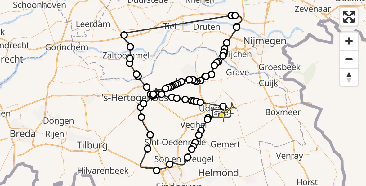 Routekaart van de vlucht: Politieheli naar Vliegbasis Volkel