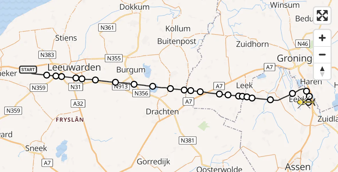 Routekaart van de vlucht: Lifeliner 4 naar Groningen Airport Eelde