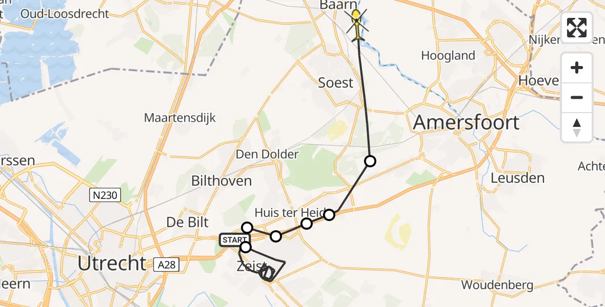 Routekaart van de vlucht: Politiehelikopter naar Soest