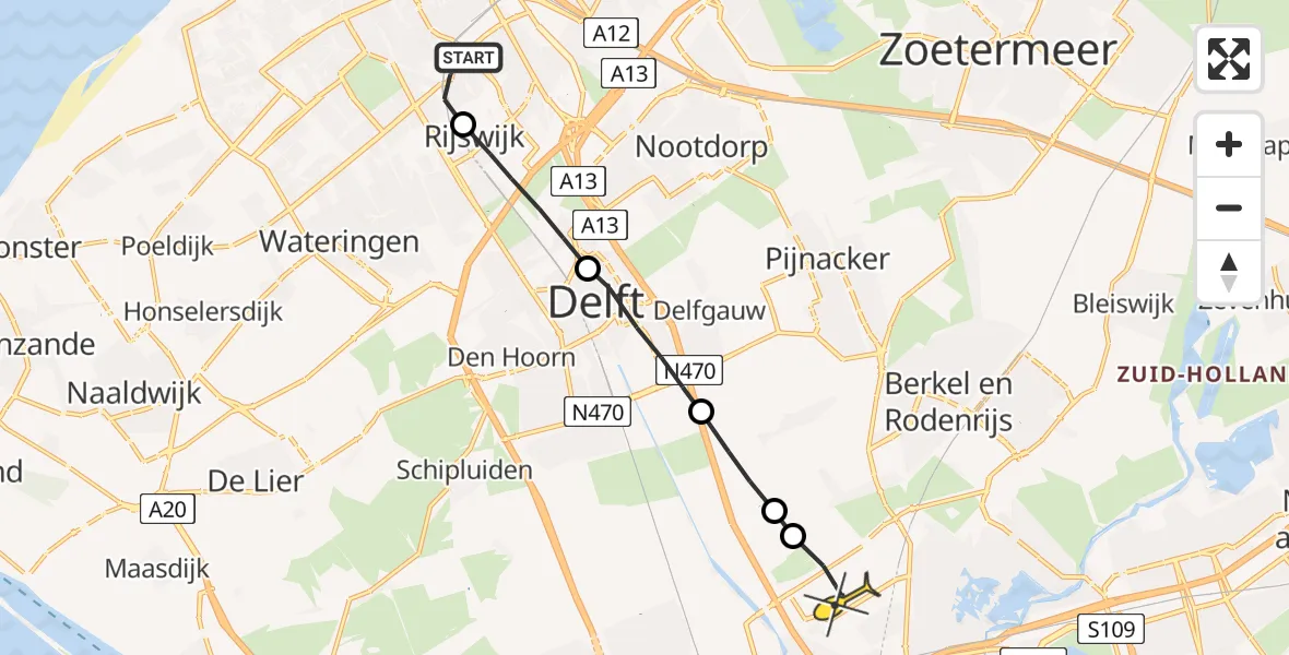 Routekaart van de vlucht: Lifeliner 1 naar Rotterdam The Hague Airport