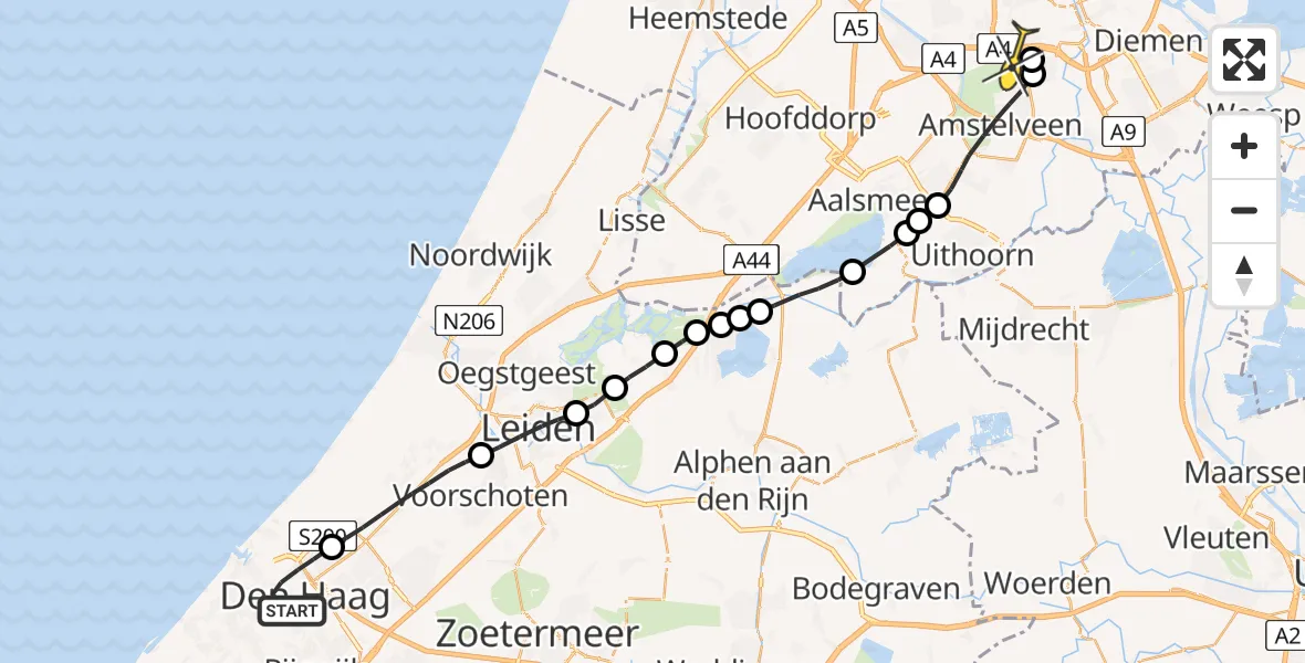 Routekaart van de vlucht: Lifeliner 1 naar VU Medisch Centrum Amsterdam