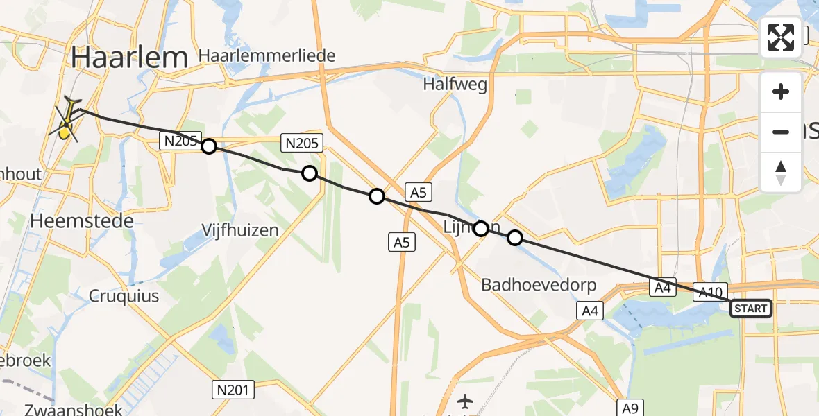 Routekaart van de vlucht: Lifeliner 1 naar Haarlem