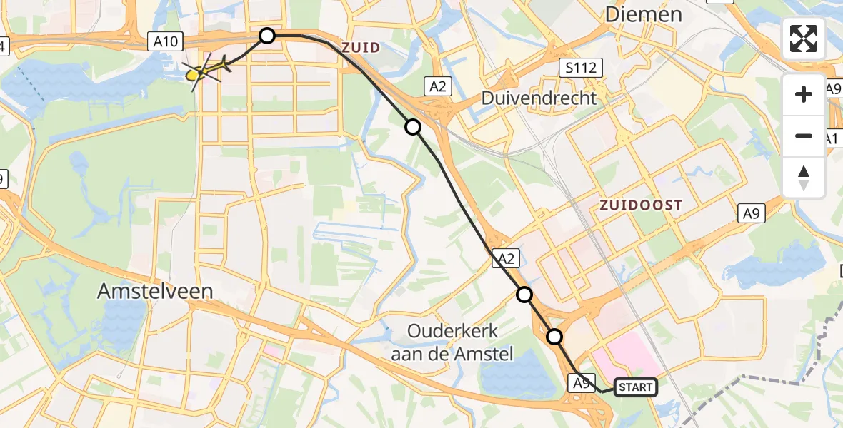 Routekaart van de vlucht: Lifeliner 1 naar VU Medisch Centrum Amsterdam