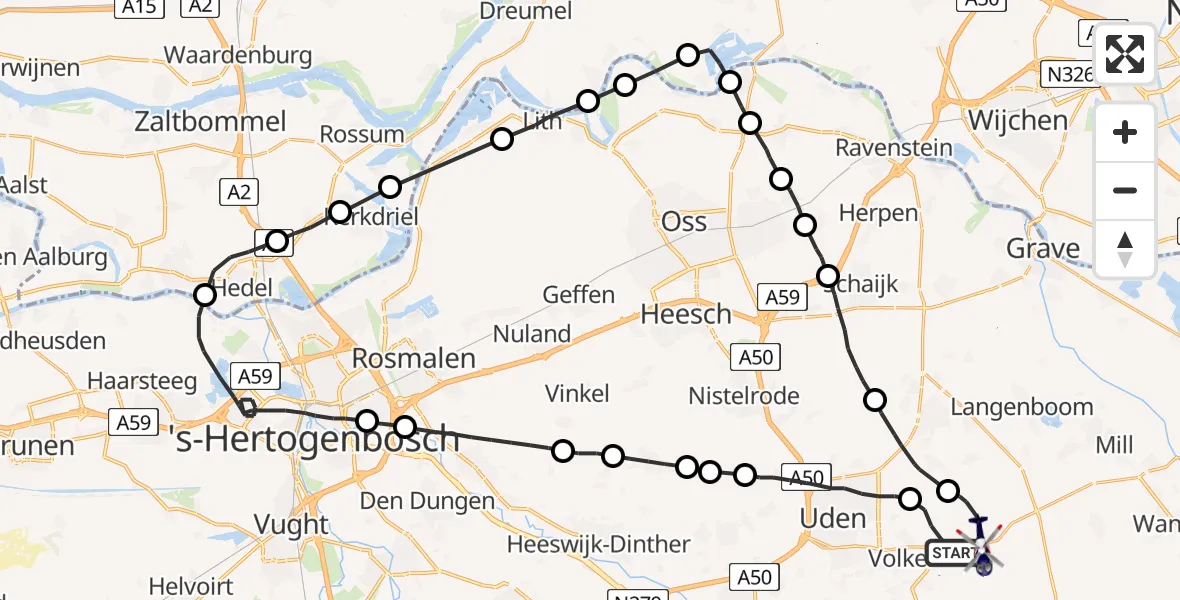 Vluchtroute Politiehelikopter Vliegbasis Volkel - Vliegbasis Volkel, 06 maart 2023, 19:44