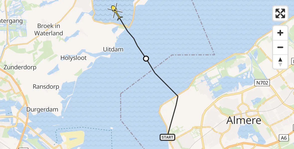 Routekaart van de vlucht: Politiehelikopter naar Marken