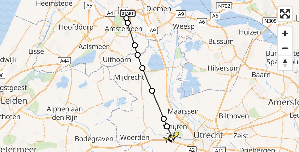 Routekaart van de vlucht: Lifeliner 1 naar Harmelen