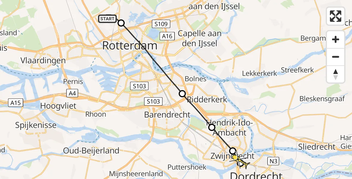 Routekaart van de vlucht: Lifeliner 2 naar Dordrecht