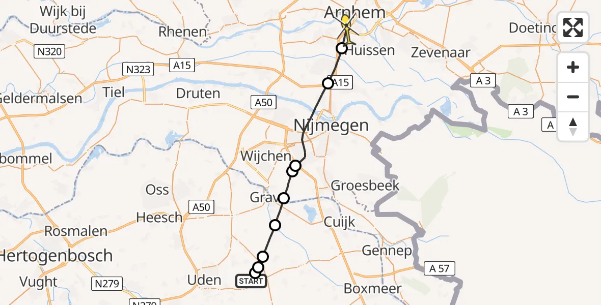 Routekaart van de vlucht: Lifeliner 3 naar Arnhem