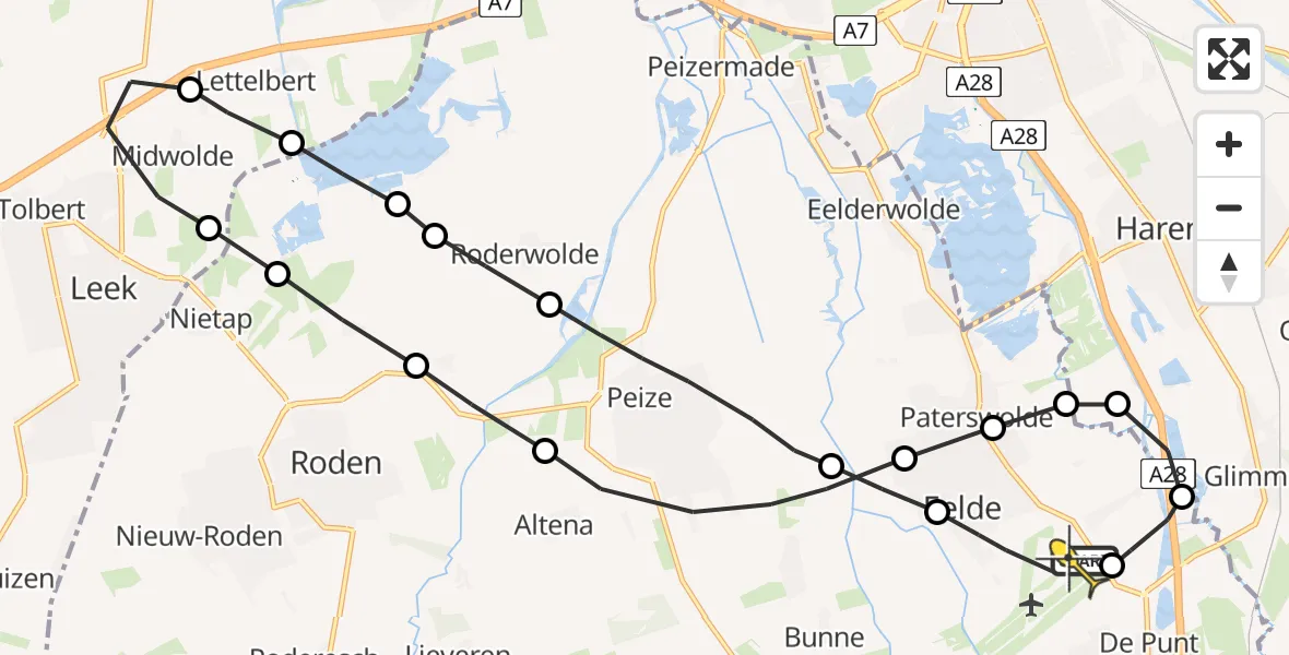 Routekaart van de vlucht: Lifeliner 4 naar Groningen Airport Eelde