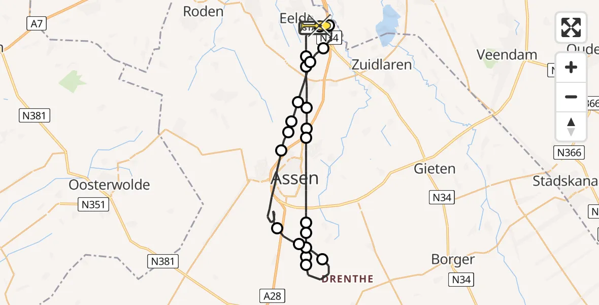 Routekaart van de vlucht: Lifeliner 4 naar Groningen Airport Eelde