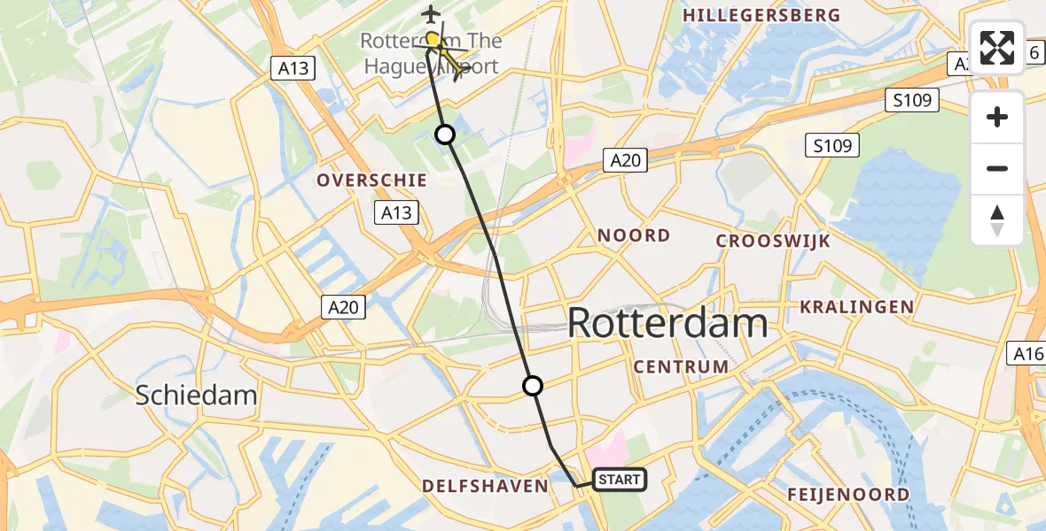 Routekaart van de vlucht: Lifeliner 2 naar Rotterdam The Hague Airport