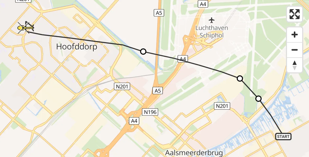 Routekaart van de vlucht: Lifeliner 1 naar Hoofddorp