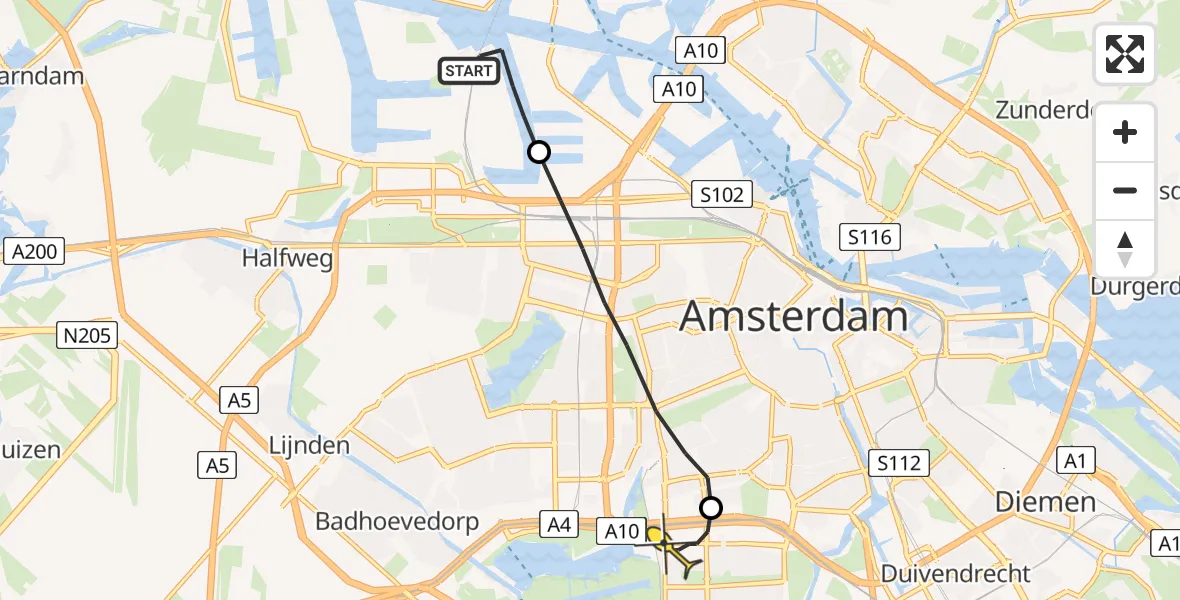 Routekaart van de vlucht: Lifeliner 1 naar VU Medisch Centrum Amsterdam