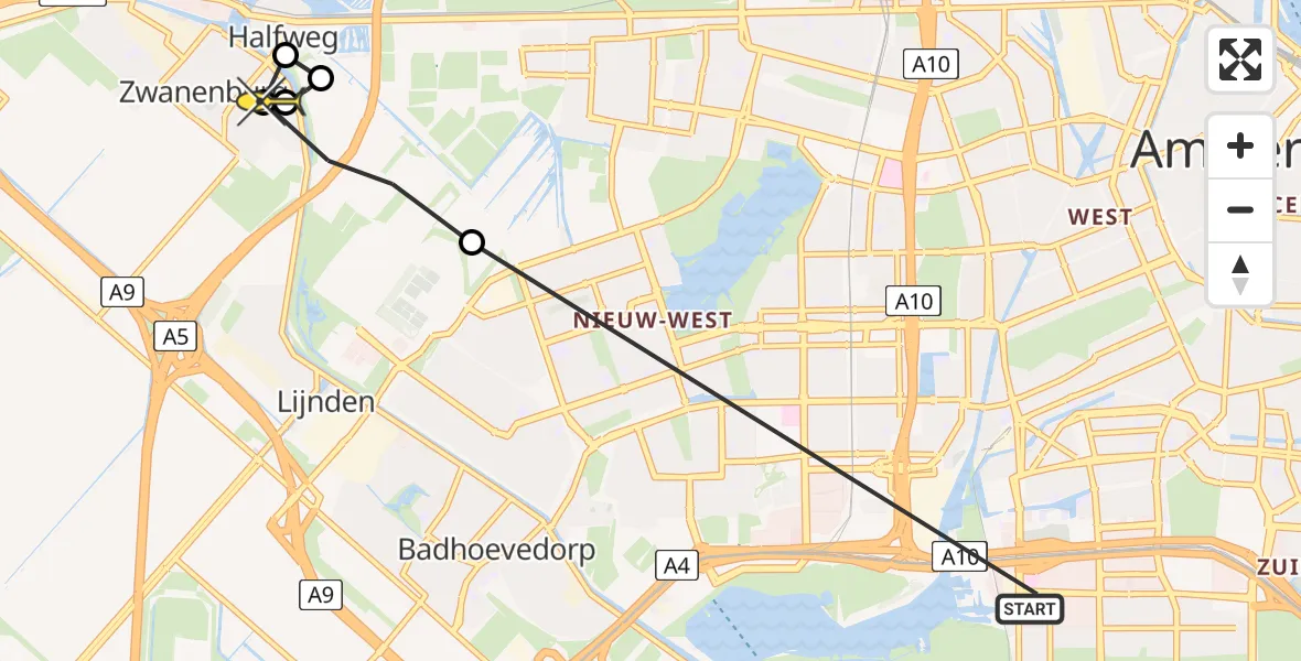 Routekaart van de vlucht: Lifeliner 1 naar Zwanenburg