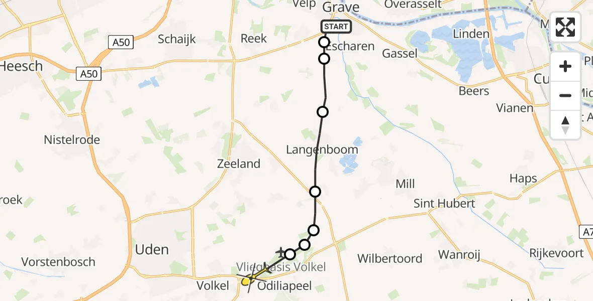 Routekaart van de vlucht: Lifeliner 3 naar Vliegbasis Volkel