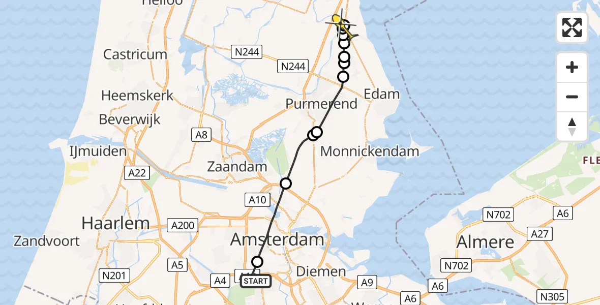 Routekaart van de vlucht: Lifeliner 1 naar Noordbeemster