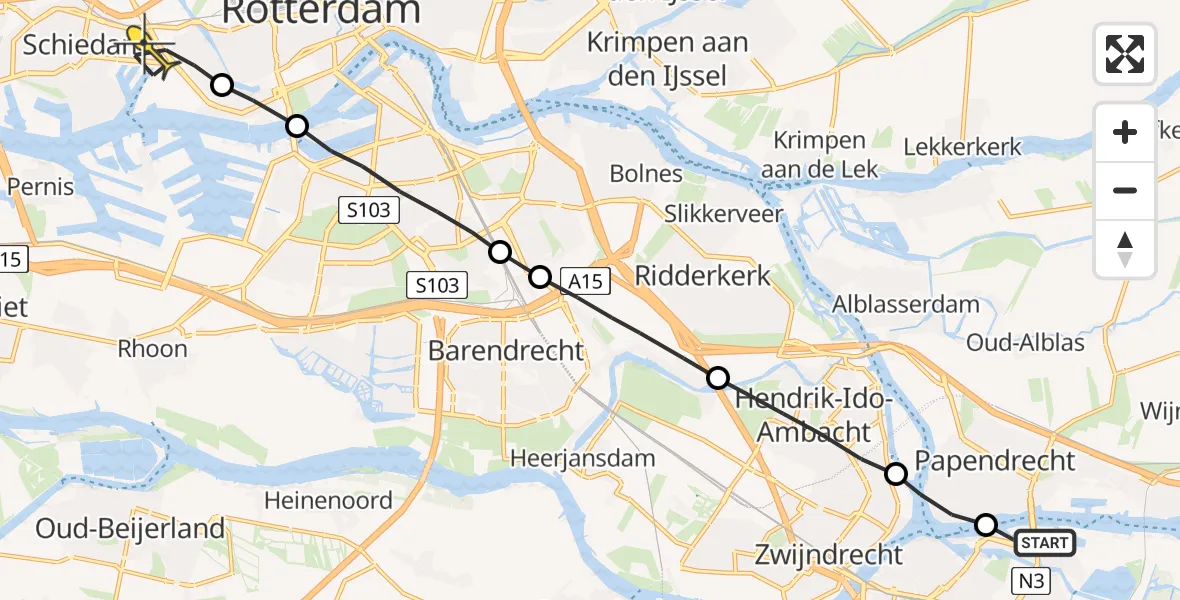 Routekaart van de vlucht: Lifeliner 2 naar Rotterdam