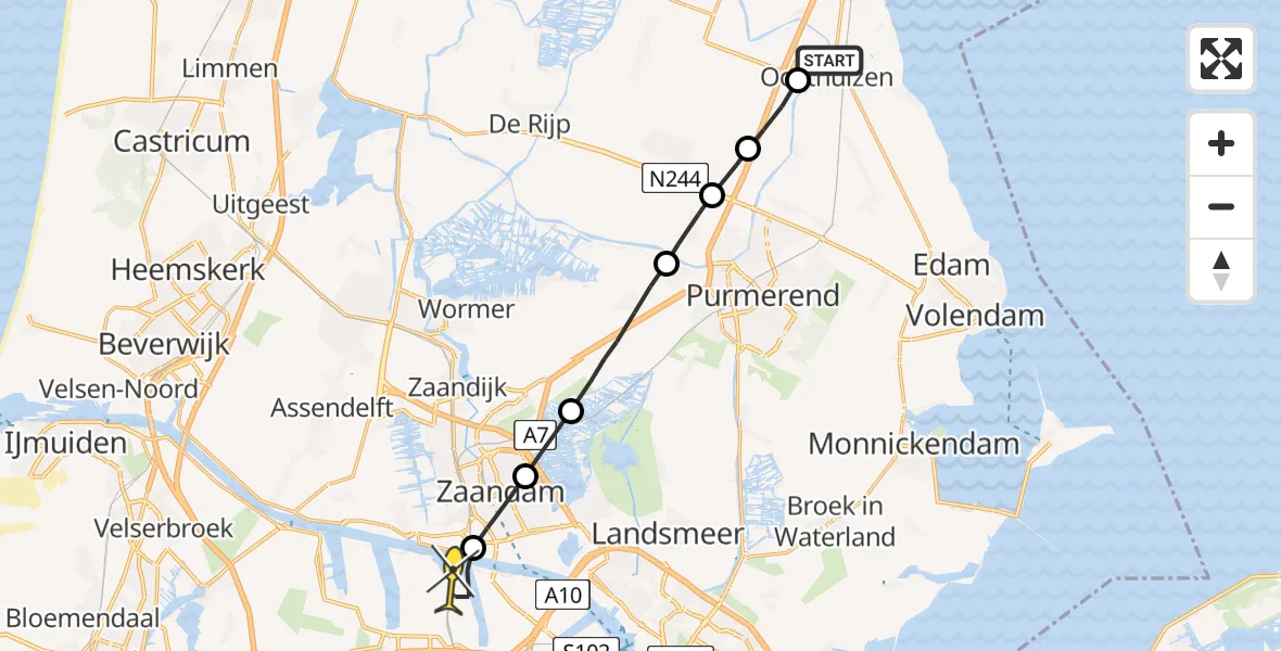 Routekaart van de vlucht: Lifeliner 1 naar Amsterdam Heliport