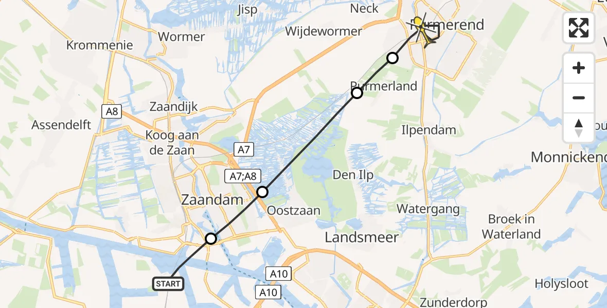 Routekaart van de vlucht: Lifeliner 1 naar Purmerend