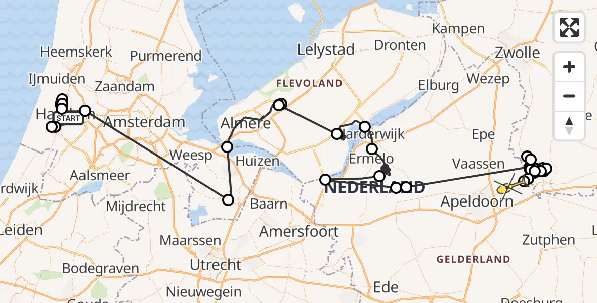 Routekaart van de vlucht: Politieheli naar Twello