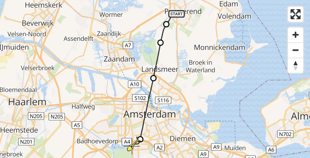 Routekaart van de vlucht: Lifeliner 1 naar VU Medisch Centrum Amsterdam