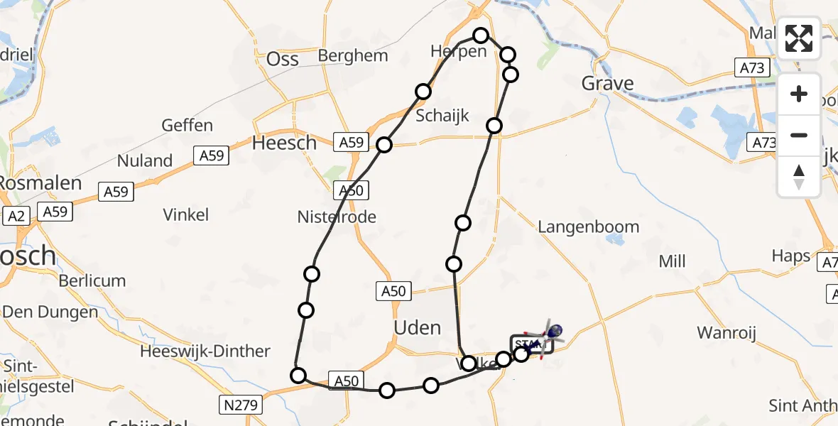 Vluchtroute Politiehelikopter Vliegbasis Volkel - Vliegbasis Volkel, 07 maart 2023, 18:50