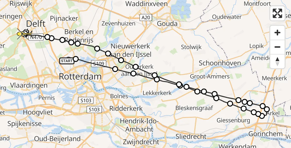 Routekaart van de vlucht: Lifeliner 2 naar Den Hoorn