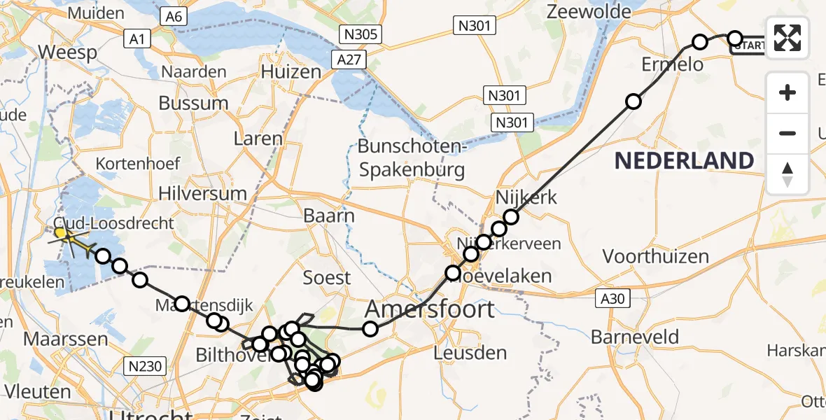 Routekaart van de vlucht: Politieheli naar Loosdrecht