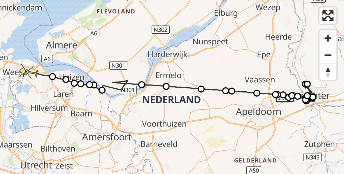 Routekaart van de vlucht: Politiehelikopter naar Weesp