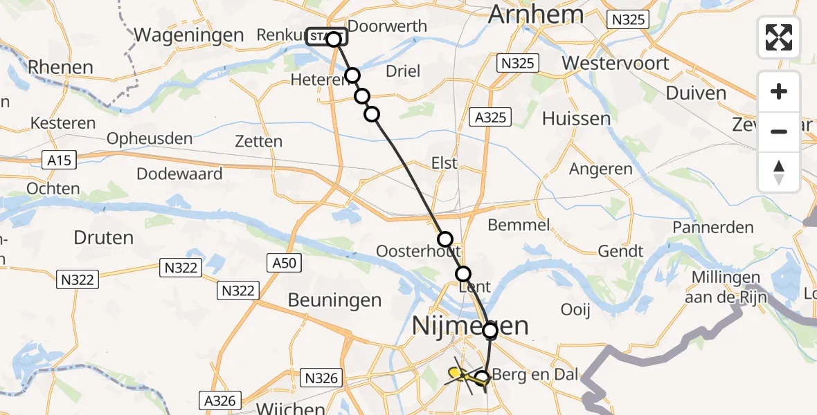 Routekaart van de vlucht: Lifeliner 3 naar Radboud Universitair Medisch Centrum