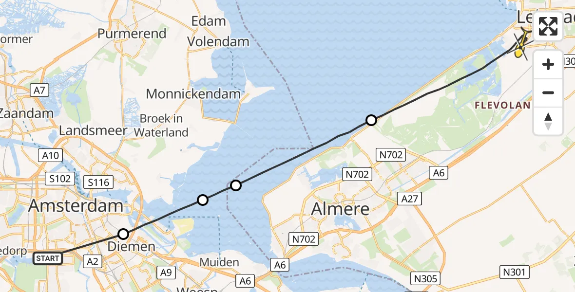 Routekaart van de vlucht: Lifeliner 1 naar Lelystad