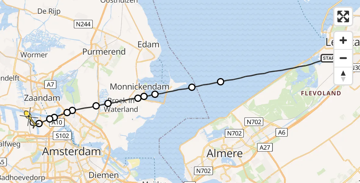 Routekaart van de vlucht: Lifeliner 1 naar Amsterdam Heliport