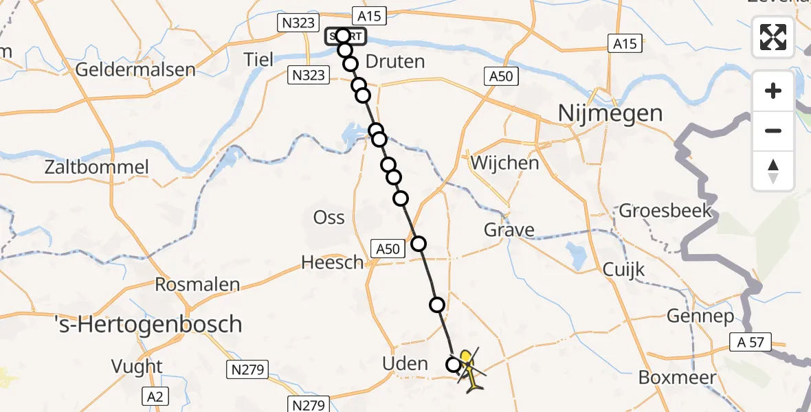 Routekaart van de vlucht: Lifeliner 3 naar Vliegbasis Volkel