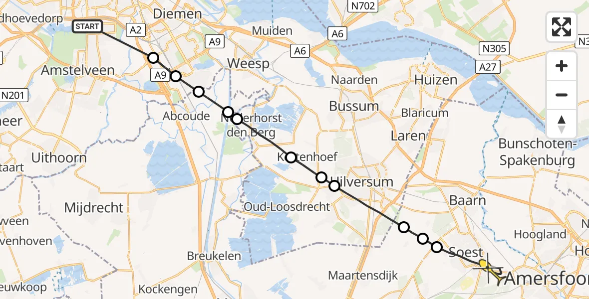 Routekaart van de vlucht: Lifeliner 1 naar Soest