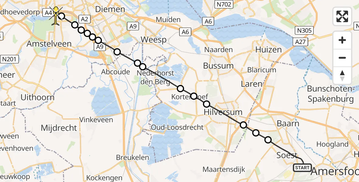 Routekaart van de vlucht: Lifeliner 1 naar VU Medisch Centrum Amsterdam