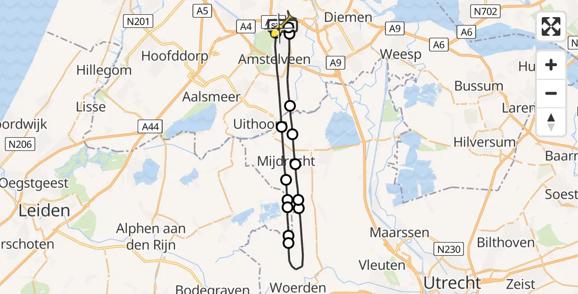 Routekaart van de vlucht: Lifeliner 1 naar VU Medisch Centrum Amsterdam