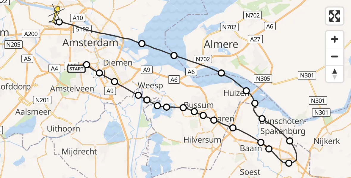 Routekaart van de vlucht: Lifeliner 1 naar Amsterdam Heliport