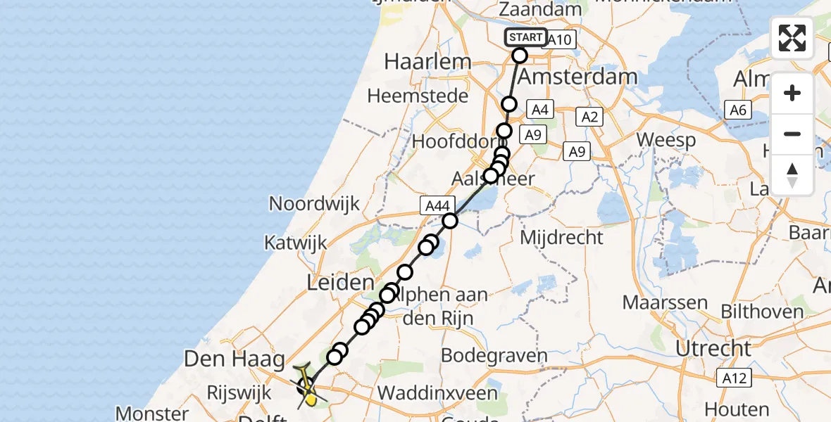 Routekaart van de vlucht: Lifeliner 1 naar Zoetermeer