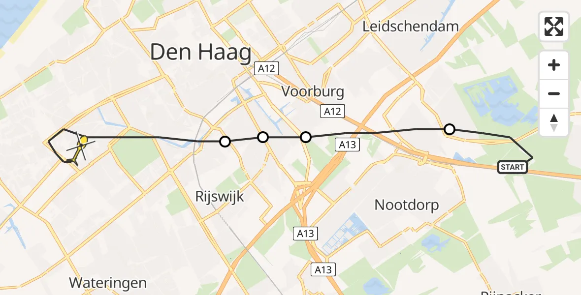 Routekaart van de vlucht: Lifeliner 1 naar Den Haag