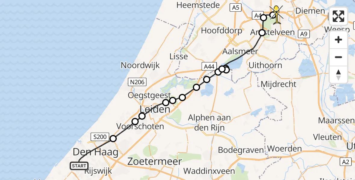 Routekaart van de vlucht: Lifeliner 1 naar VU Medisch Centrum Amsterdam