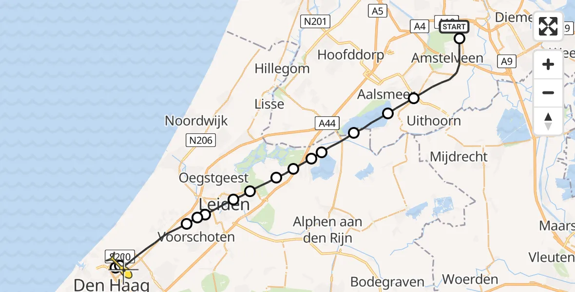 Routekaart van de vlucht: Lifeliner 1 naar Wassenaar